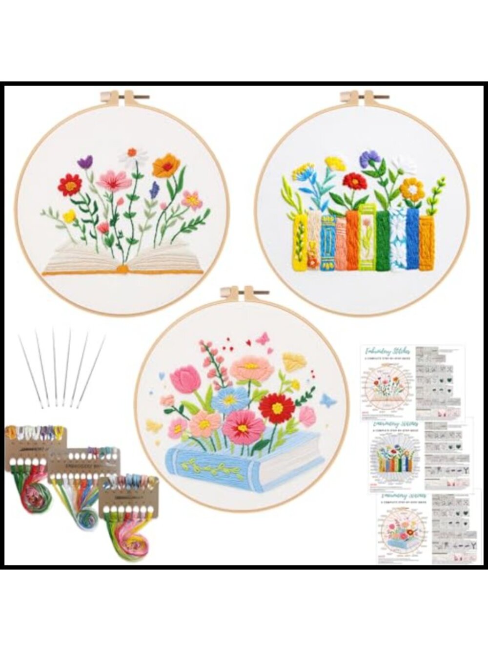 3 Pack Floral Book Embroidery Kit for Beginners DIY Craft